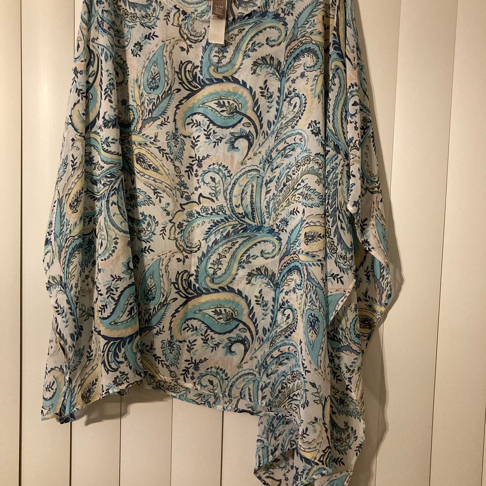 Chico’s Paisley Blue Oversized Kimono Sleeve Blouse Breezy Women’s Size S/M